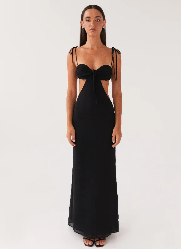 Tyra Ruched Maxi Dress - Black