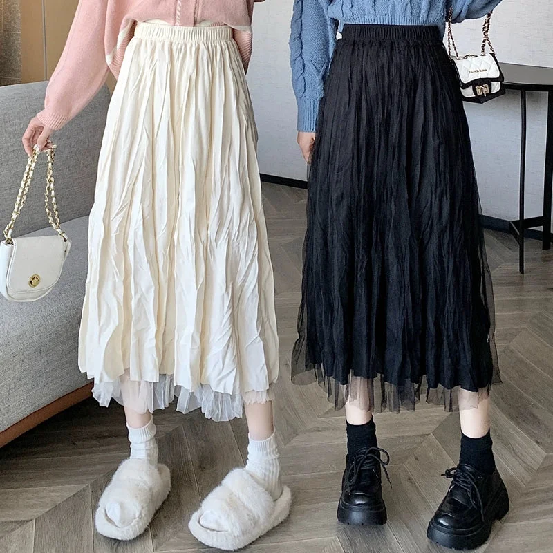 Women's Korean Style Pleated Mesh Skirt