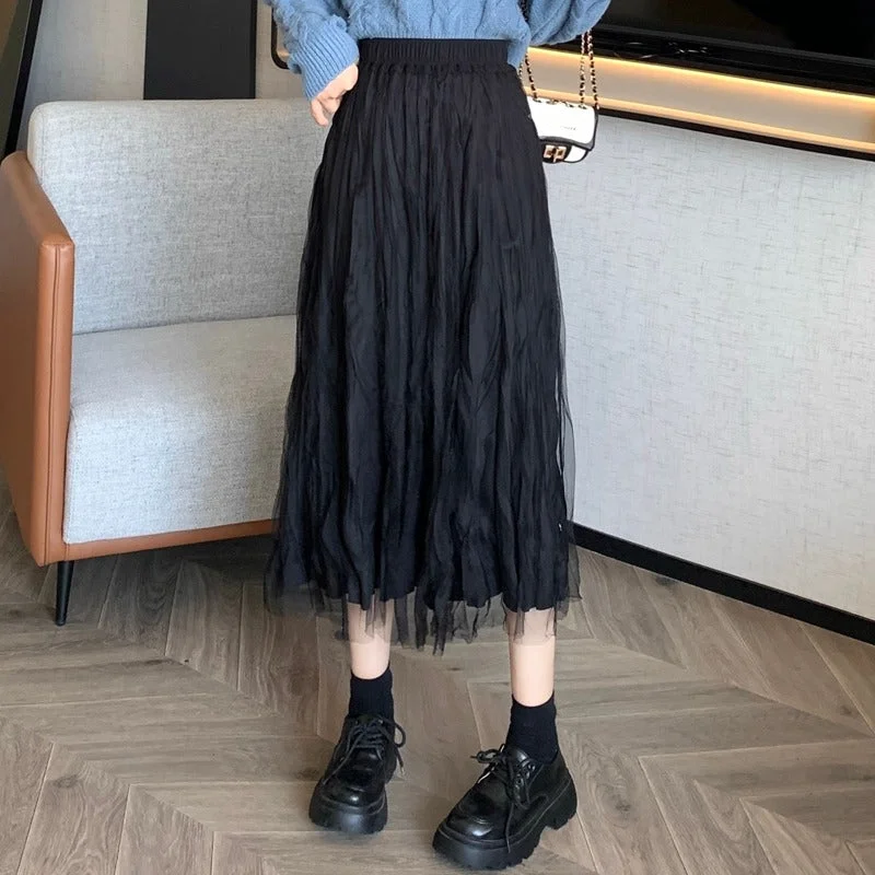 Women's Korean Style Pleated Mesh Skirt