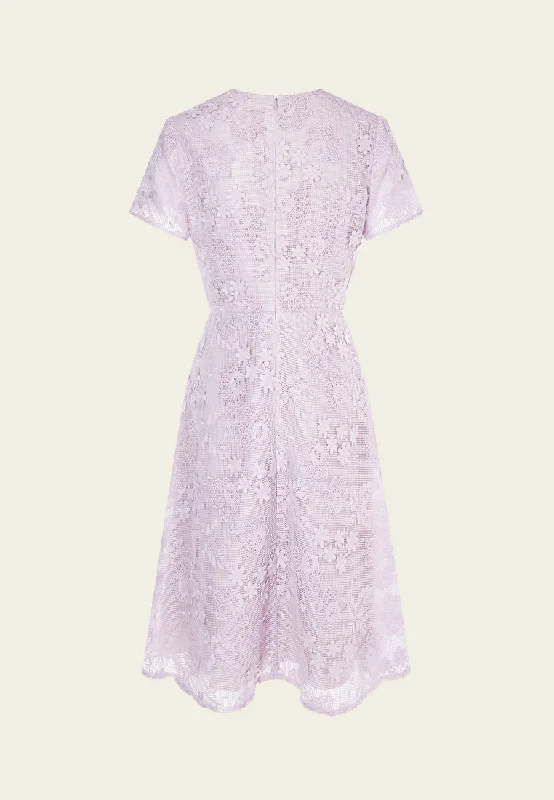 Lilac V-neck Lace Midi Dress