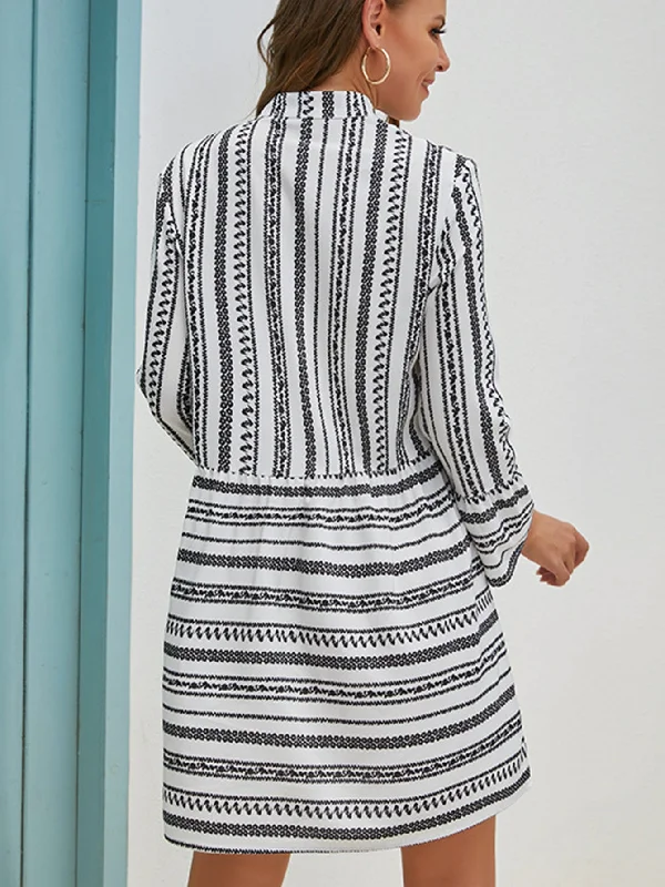 KittenAlarm - Stripe Notch Neck Midi Dress