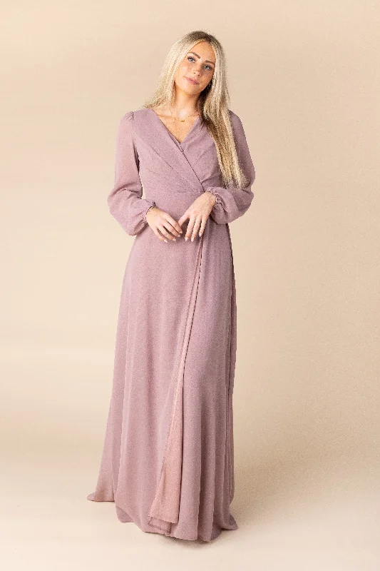 Adalene Pleated Wrap Dress-Dusty Pink