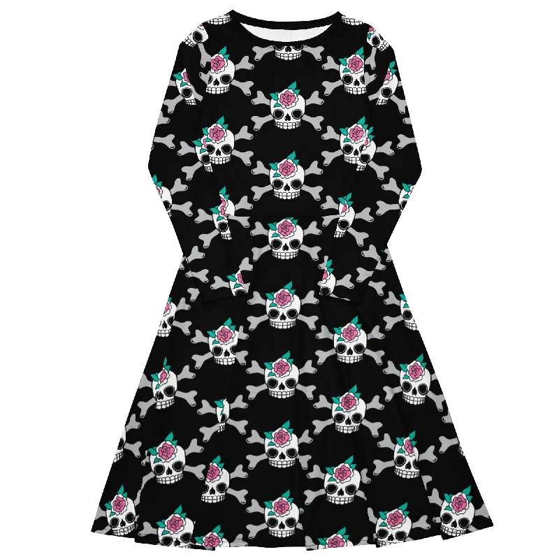 SKULLROSE black - Midi dress with long sleeves and handy pockets