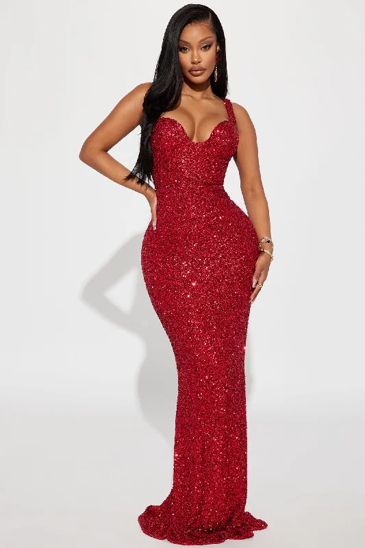 Alora Sequin Maxi Dress - Red