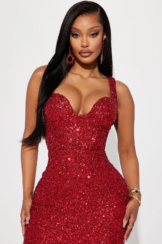 Alora Sequin Maxi Dress - Red