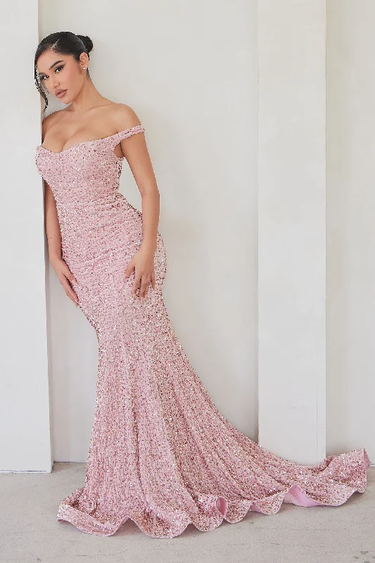 Alora Sequin Maxi Gown - Rose Gold