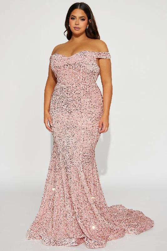 Alora Sequin Maxi Gown - Rose Gold