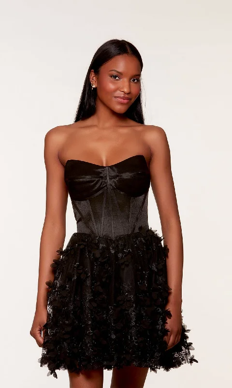 Strapless Short Embellished Black Party Dress 3173