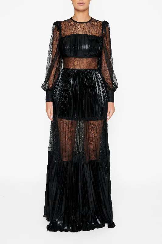 Amanda Black Sheer Pleated Maxi Dress