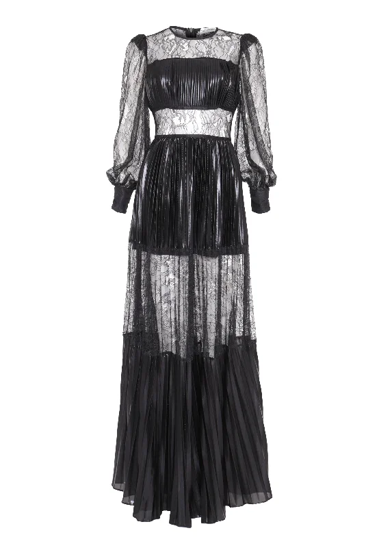 Amanda Black Sheer Pleated Maxi Dress