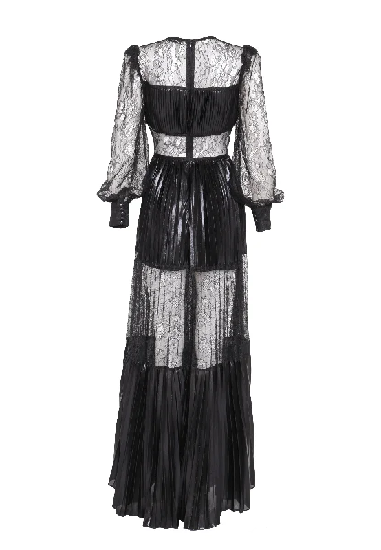 Amanda Black Sheer Pleated Maxi Dress