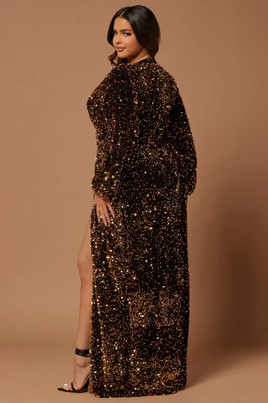 Amara Sequin Gown - Black/Gold