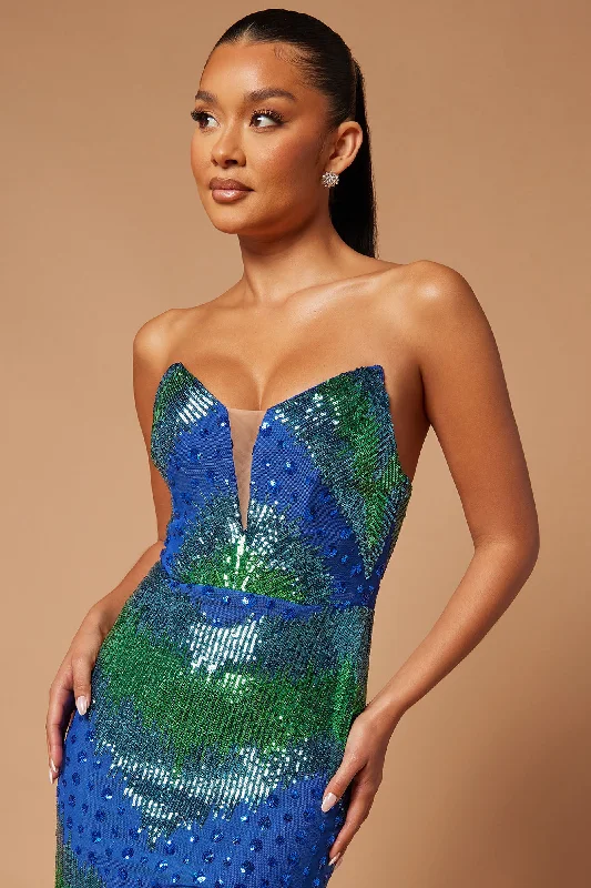 Amelia Sequin Maxi Dress - Blue/combo