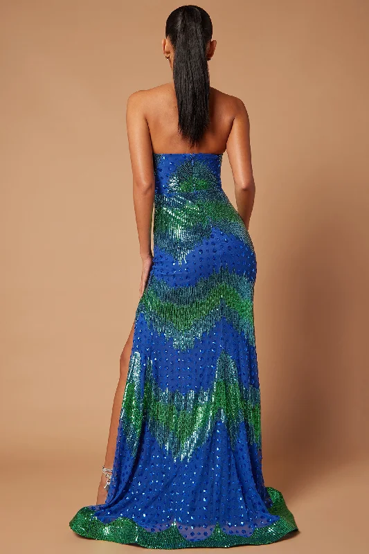 Amelia Sequin Maxi Dress - Blue/combo