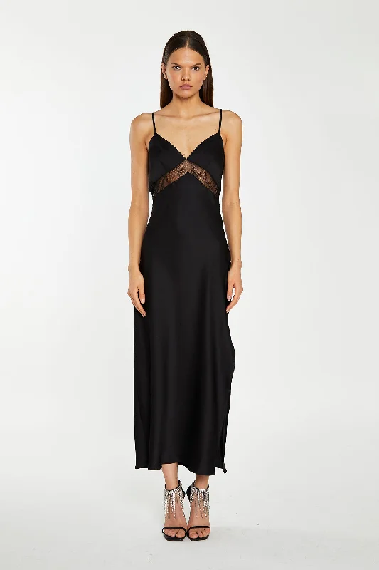 Black Lace Trim Cami Midaxi-Dress