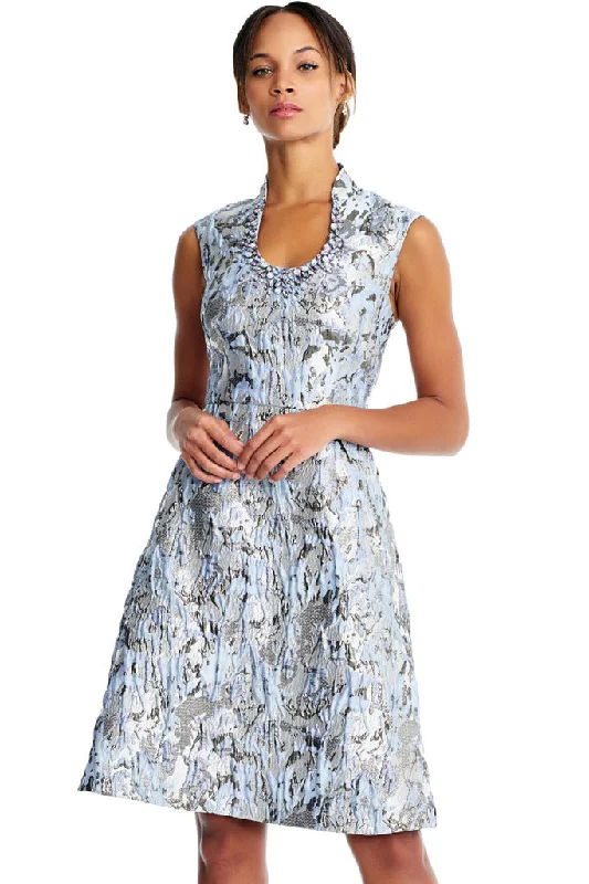 AIDAN MATTOX-BLUE MULTI SHORT SLEEVE SHORT DRESS