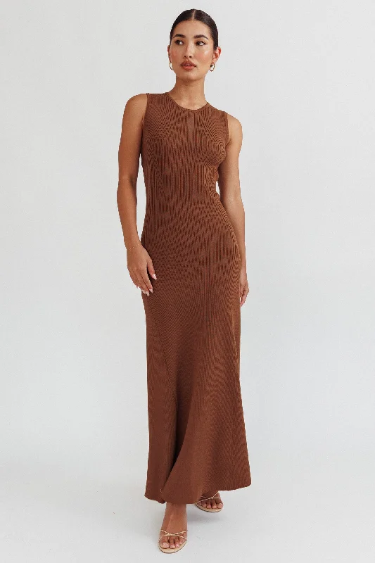 Braylee Sleeveless Ribbed Knit Maxi Dress Chocolate