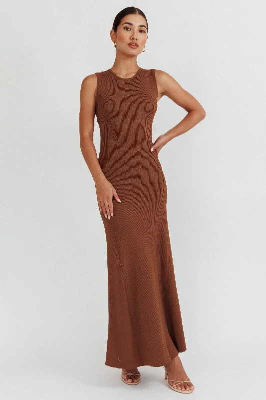 Braylee Sleeveless Ribbed Knit Maxi Dress Chocolate