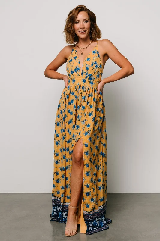 Brylee Maxi Dress | Mustard + Navy