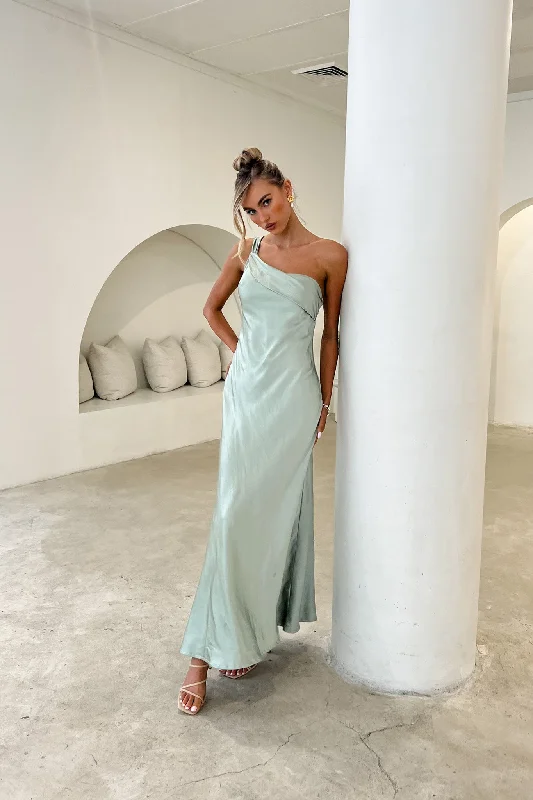 Carmel One-Shoulder Sash Maxi Dress Sage