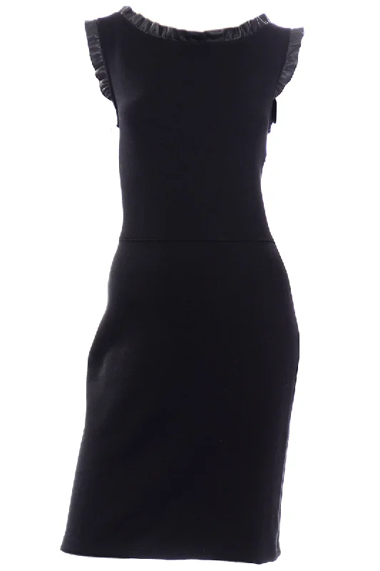 Christian Dior Paris Black Evening Cocktail Dress W Leather Ruffle