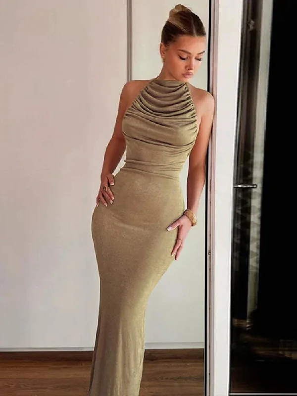 Off Shoulder Long Halter Slim Bodycon Backless Sexy Party Maxi Dress