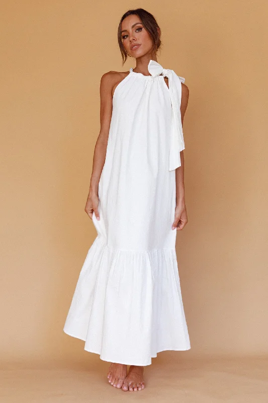 Cruise Shoulder Tie Maxi Dress White