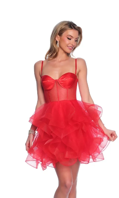 Sheer-Bodice Red Homecoming Dress 11827