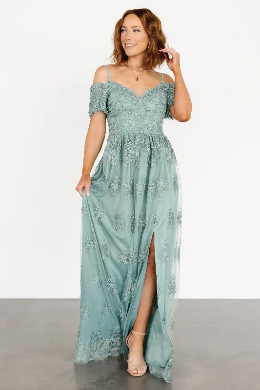 Esperanza Tulle Embroidered Maxi Dress | Sage