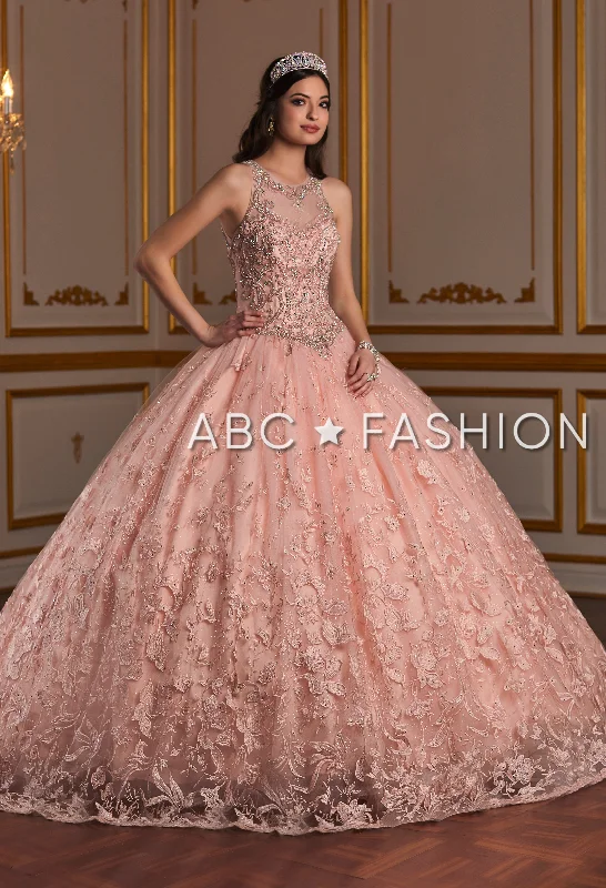 Floral Applique Illusion Quinceanera Dress by House of Wu 26935