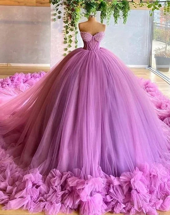 Gorgeous Sweetheart Lavender Tulle Ball Gown Dress,BD2447