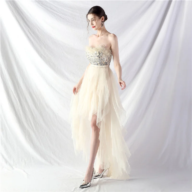 Handmade ostrich hair positioning flower beads mesh wedding banquet party dress