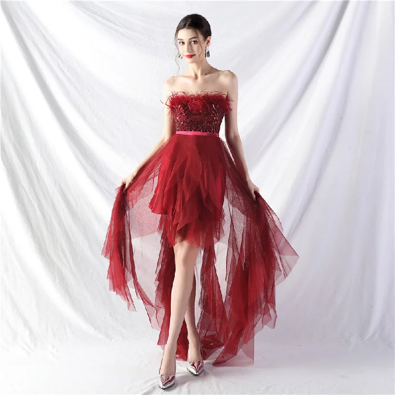 Handmade ostrich hair positioning flower beads mesh wedding banquet party dress