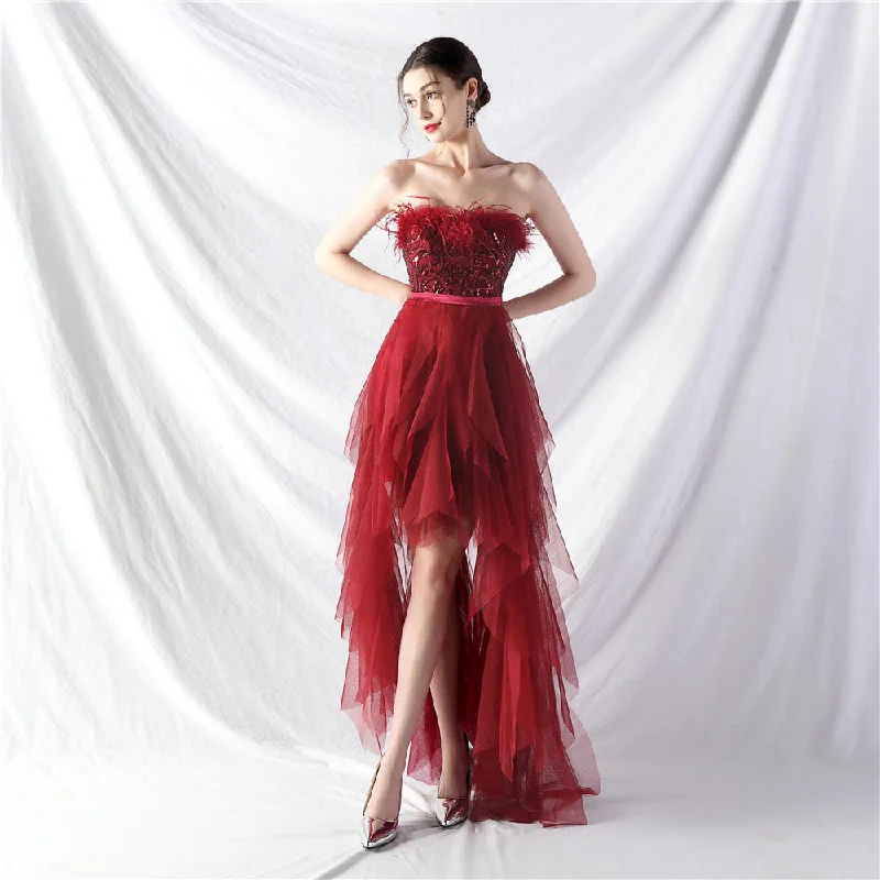 Handmade ostrich hair positioning flower beads mesh wedding banquet party dress