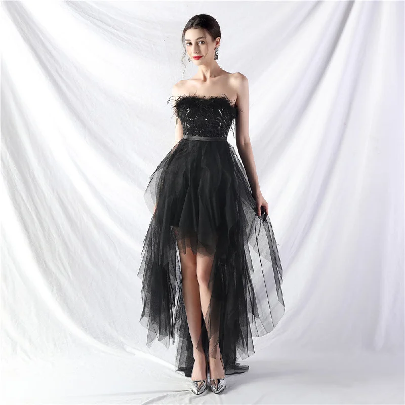 Handmade ostrich hair positioning flower beads mesh wedding banquet party dress