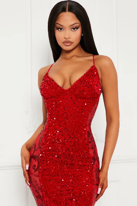 Kaylia Sequin Maxi Dress - Red