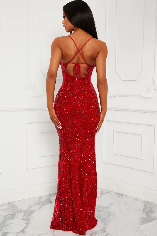 Kaylia Sequin Maxi Dress - Red