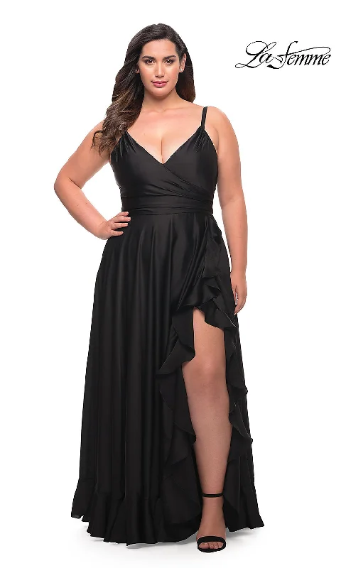 Long Plus-Size La Femme Prom Dress with Ruffle Hem