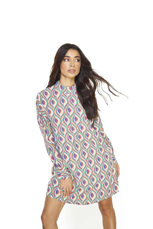 Glamorous Multi Geo Swirl High Neck Oversized Mini Dress