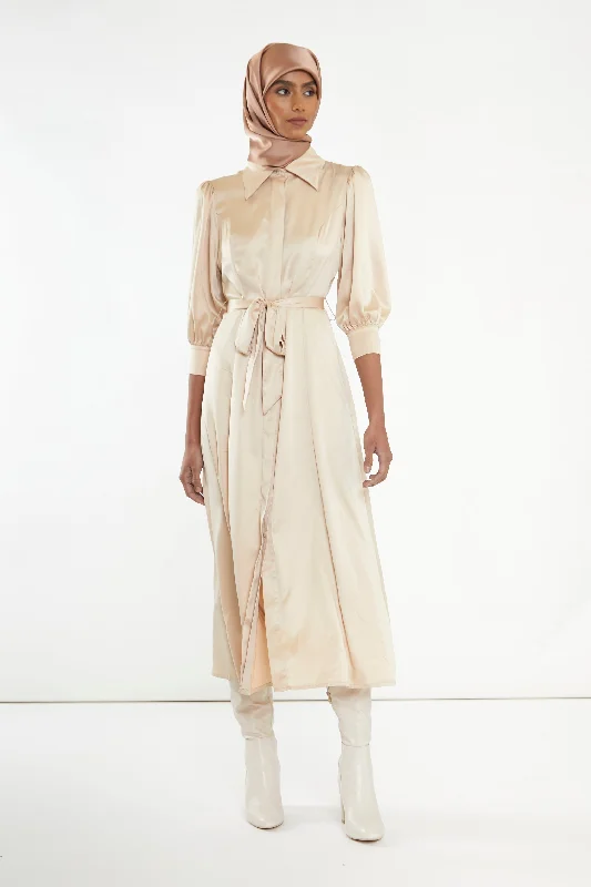 Sand Satin Midaxi Shirt Dress