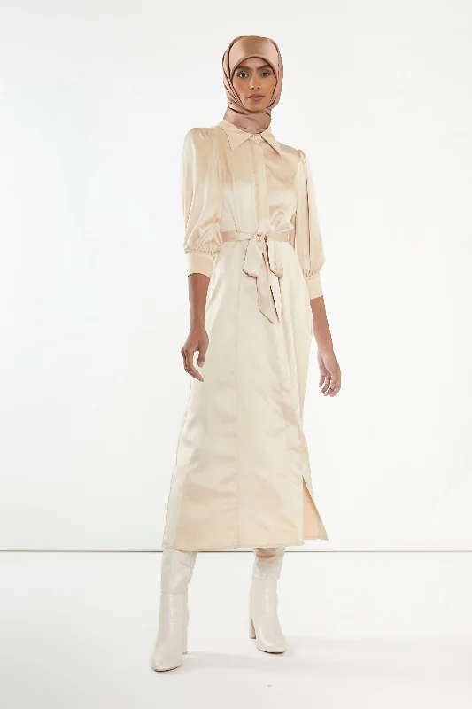 Sand Satin Midaxi Shirt Dress