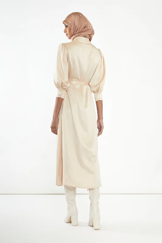 Sand Satin Midaxi Shirt Dress