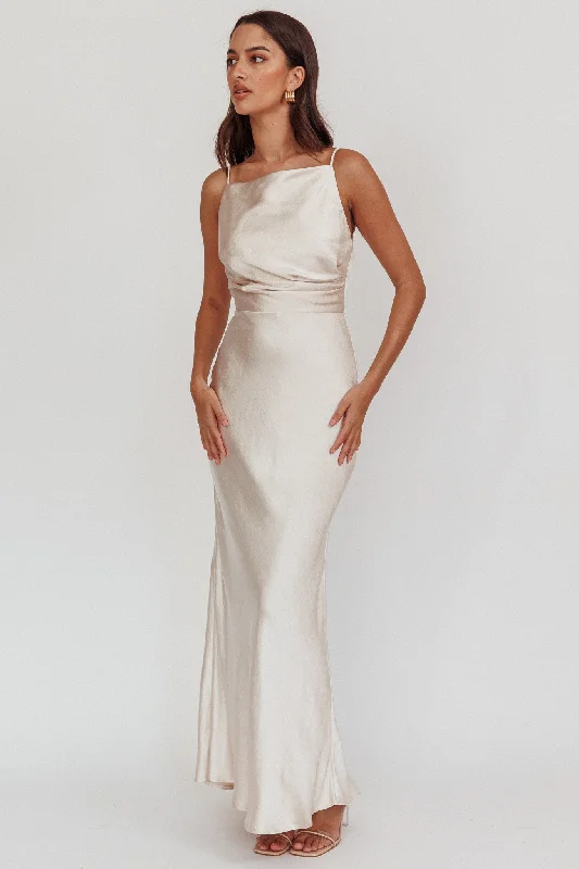 Laila Boat Neck Maxi Dress Stone Champagne