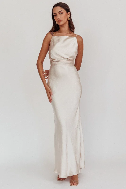 Laila Boat Neck Maxi Dress Stone Champagne