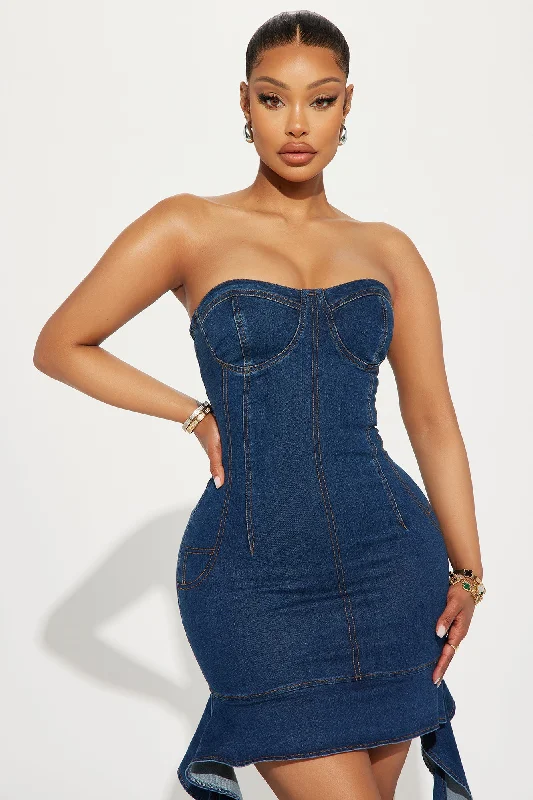 Lainey Denim Mini Dress - Dark Wash