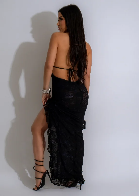 Lets Get Away Lace Mesh Maxi Dress Black