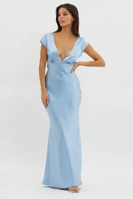 Lucinda V-Neck Twist Back Midi Dress Blue