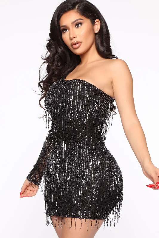 No Strings Attached Sequin Mini Dress - Black