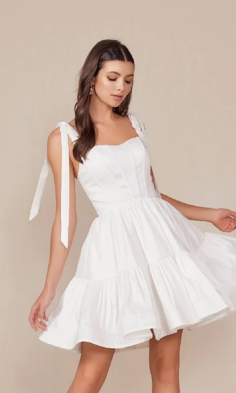 Shoulder-Tie Little White Party Dress T869W