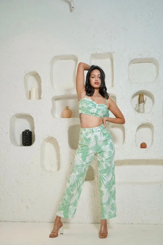 On loop pastel Mint green printed knot crop top